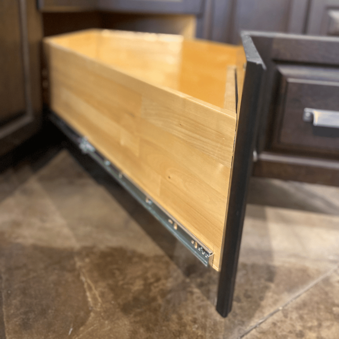 Solid birch corner drawers by Superior Cabinets, the most popular Lazy Susan Alternative.