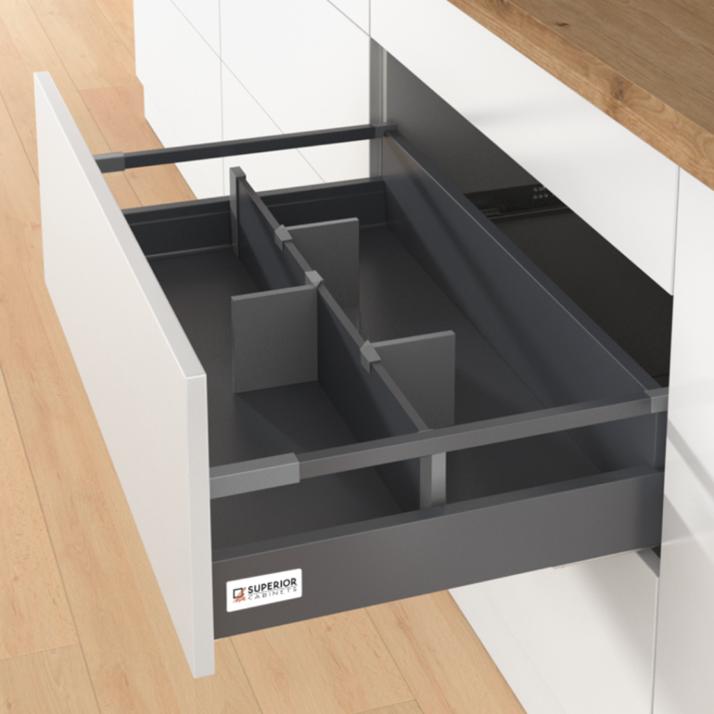 orgastore premium drawer insert by superior cabinets in anthracite black also know as the hettich atira system