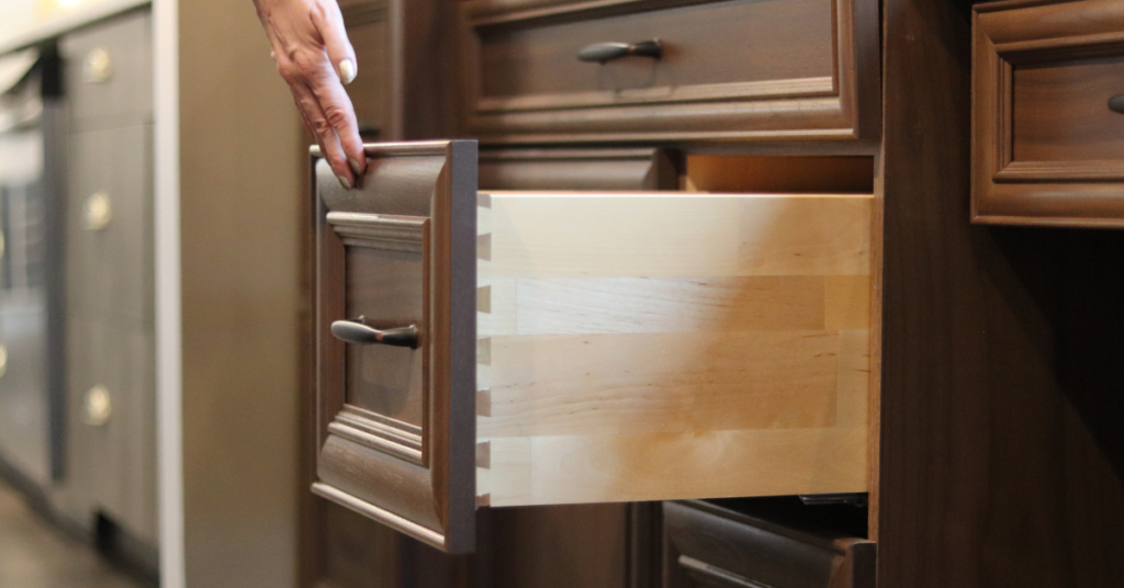 A finger-jointed dovetail cabinet drawer box in Birch wood by superior cabinets.