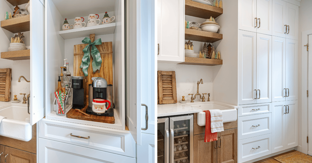 A Hidden appliance garage pantry cabinet with a coffee station by Superior Cabinets.
