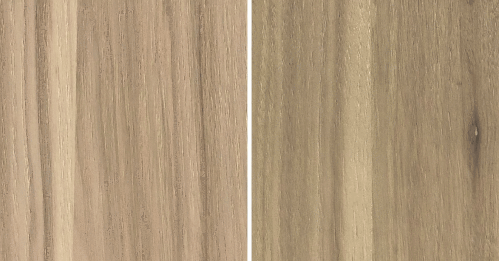 two hickory veneer panels side by side.