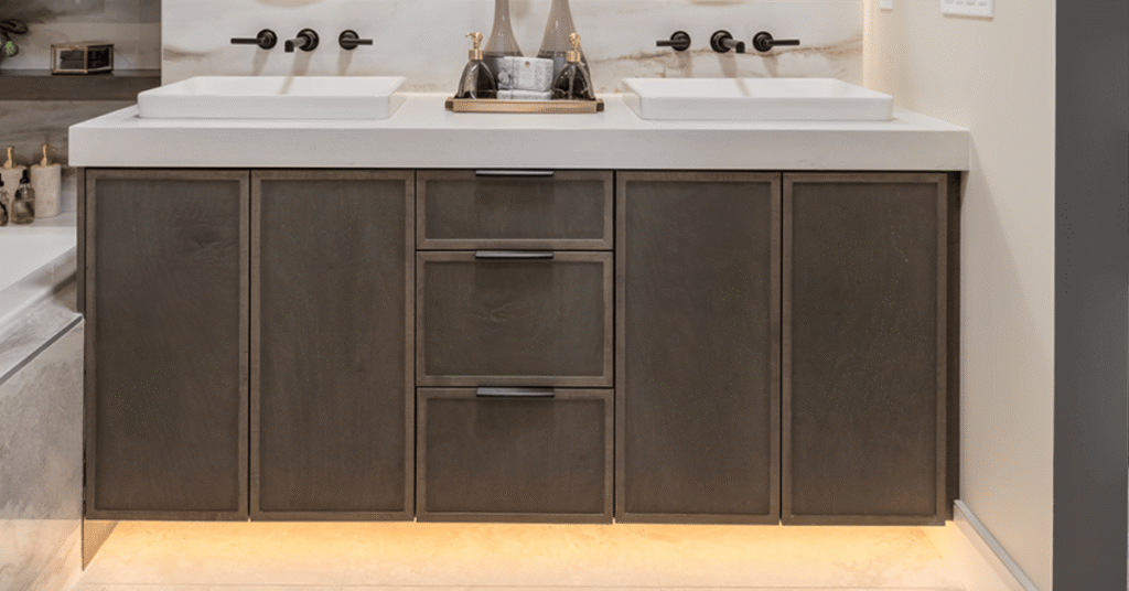 maple cabinet in a dark grey stain with slim shaker doors all by superior cabinets